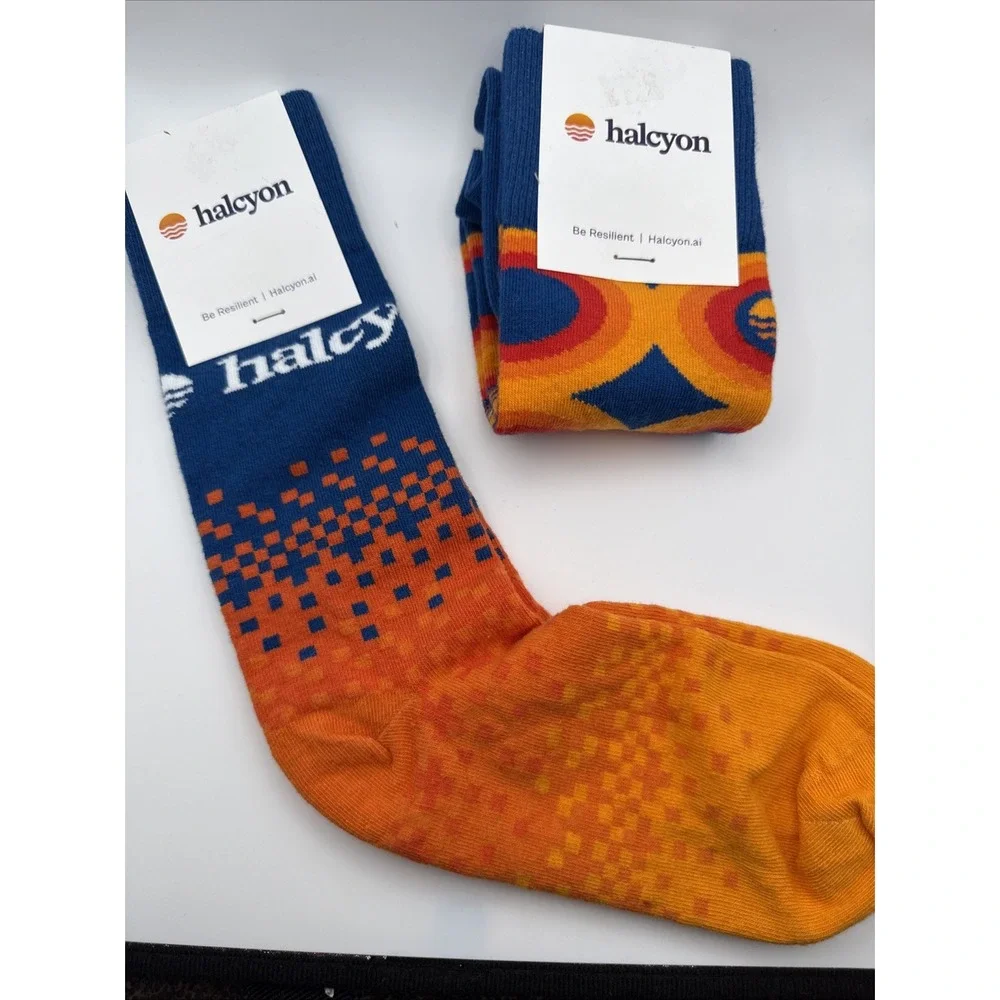 Halcyon Men's Socks Cotton/Nylon/Spandex Size Large-Orange,Blue,Red-Set  of2-NWT